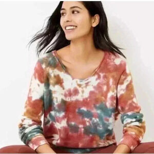 Lou & Grey Tie Dye Purled Knit Scoop Neck Sweater Size XS